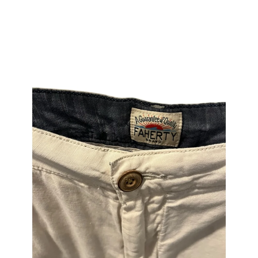 Faherty Linen Blend Khaki Chino Shorts Men's Size 35 Flat Front Zip Fly Pockets